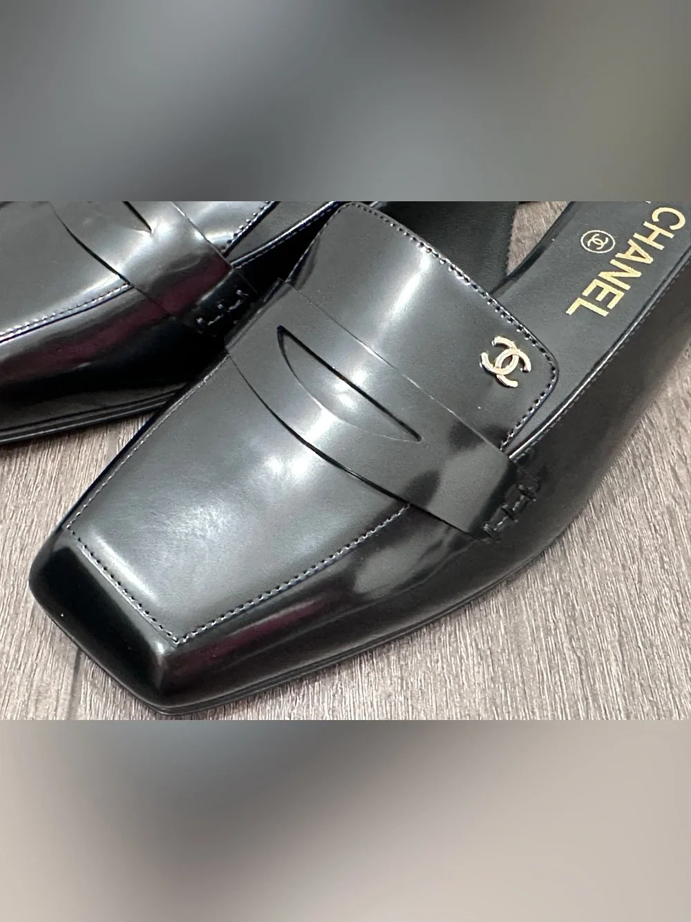 NEW 2026 CHANEL BLACK LEATHER SLINGBACK HALF LOAFER SHOES GOLD CC LOGO 37C BLAZY